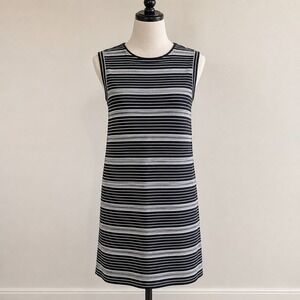 LOFT Large Sleeveless Shift Dress Black White Striped Back Zip NWT